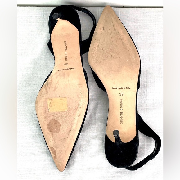 Manolo Blahnik Black Suede Lace Pattern Mesh Suede Slingback Pumps Size 39 - Picture 5 of 7